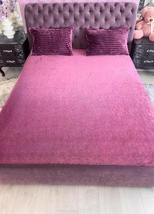Велюровая простынь на резинке натяжная с 2мя наволочками шарпей 180*200*25