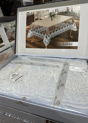 Скатерть силиконовая с кружевом на раскладной стол 160х220 lukka krem