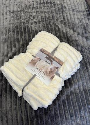 Двусторонний плед "шарпей" на овчине 200х220/покрывало полоска/велюровое покрывало