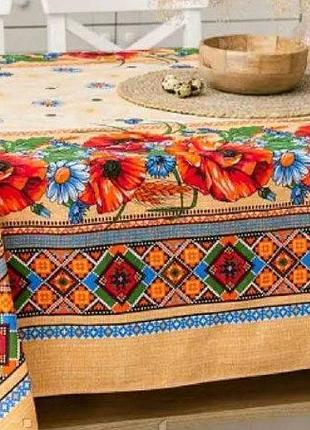 Скатерть праздничная льняная/скатерть с маками/скатерть 120х150
