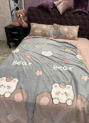 Велюровое детское постельное белье полуторный комплект/теплое постельное белье 150*220