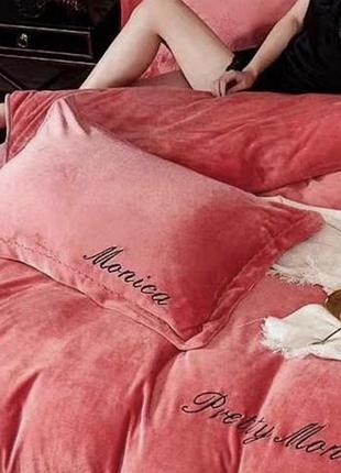 Велюровое теплое постельное белье моника полуторный комплект