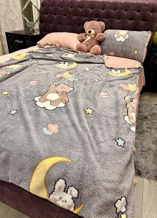 Велюровое детское постельное белье полуторный комплект/теплое постельное белье 150*220