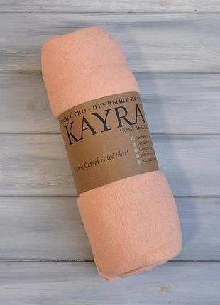 Махровая простынь на резинке 140*200*25см персиковый