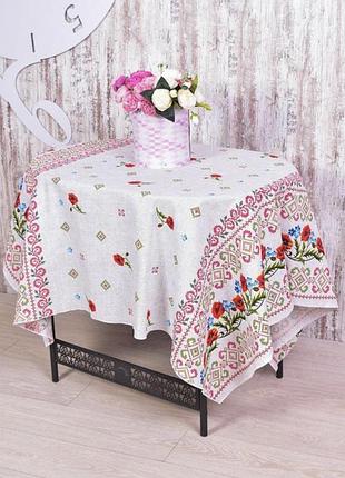 Скатерть льняная на кухонный стол с маками 120х150