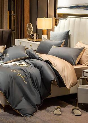 Постельное белье семейное крэп сатин с вышивкой crown