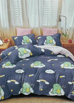 Велюровое детское постельное белье полуторный комплект/теплое постельное белье 150*220