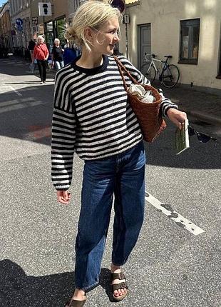 Класний шерстяний кашеміровий светр в полоску чорно-білу zara