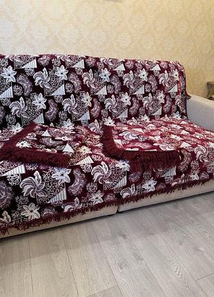 Накидки на диван и два кресла велюровые с бахромой