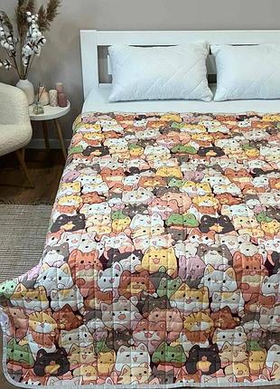 Покрывало стеганное хлопковое детское с котиками 150*210см