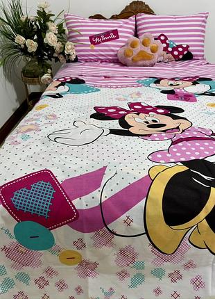 Комплект полуторного хлопкового постельного белья бязь голд с минни маус