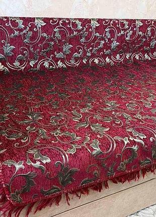 Покрывало-дивандек с бахромой 150*200 завиток бордовый завиток
