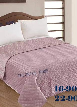 Велюровое стеганое покрывало с двумя наволочками 50/70 на большую кровать 220х230