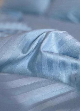 Постельное белье отельного типа двуспальный размер страйп сатин голубой
