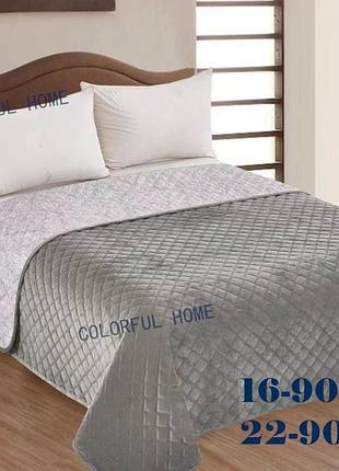 Велюровое стеганое покрывало с двумя наволочками 50/70 на большую кровать 220х230