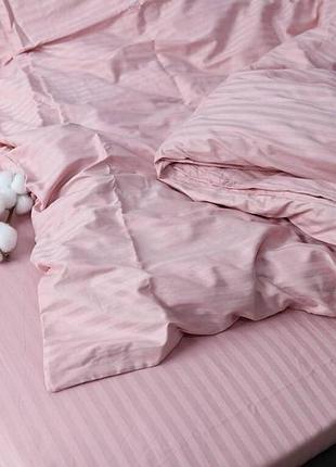 Постельное белье отельного типа двуспальный размер страйп сатин пудра