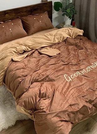 Велюровое постельное белье с ушками евро комплект/теплое постельное белье
