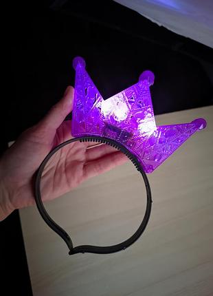 Обруч корона маскарад светится с лампочкой пластик фиолетовый вечеринка дискотека светодиодный на голову украшение