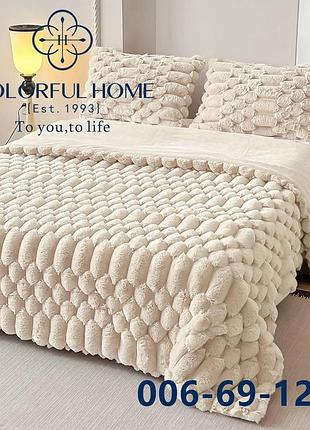 Покривало зі штучного хутра класса люкс з наволочками "кролик-шиншилу" 200*230