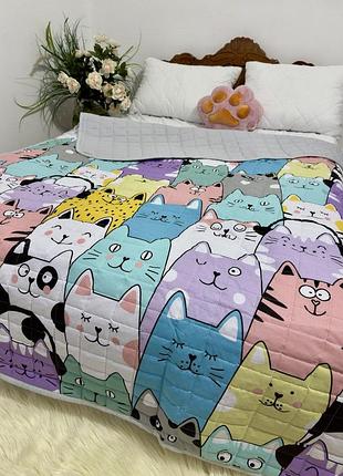 Покрывало стеганное хлопковое детское с котиками 150*210см