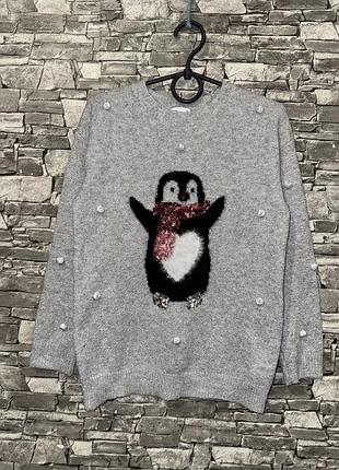 Новорічний светр з пінгвіном, новорічний светр, светр на новий рік, новогодний свитер с пингвином, різдвяний светр, теплий светр