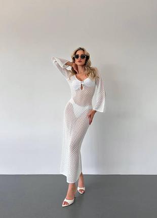 Пляжна туніка сукня міді накидка в'язана відкрита спинка
