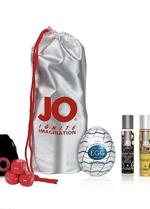 Набір «банановий десерт», 3 смакові змазки system jo, яйце-мастурбатор tenga, кубики system jo