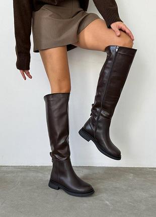 Сапоги зимние женские высокие натуральная кожа шоколадного цвета 11111