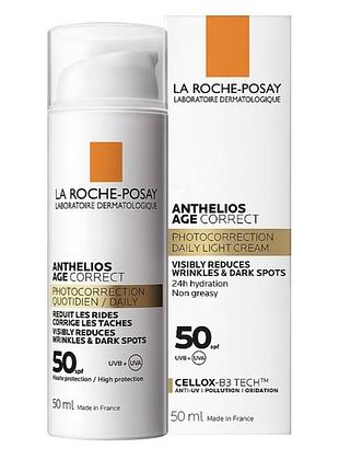 Антивіковий сонцезахисний засіб для обличчя проти зморщок і пігментації, spf50 la roche–posay anthelios age correct spf50