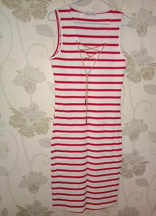 Платье платье женское стильное в морском стиле kiss 💋 me с цепочкой на декольте меди