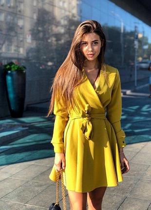 Распродажа 🏷 праздничное платье под пояс с рукавами фонариками с имитацией запаха