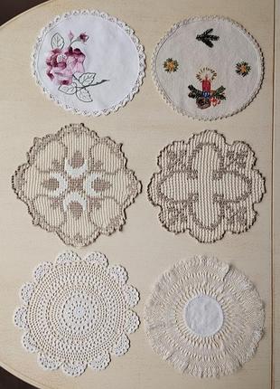 Вінтаж🤩👌🤍🩷старовинні мереживні і вишиті серветки, 23-25см., ручної роботи😍👍🤍🩷🤎🌸