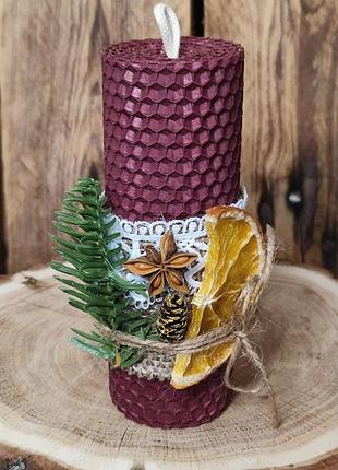 Новорічні свічки з вощини — теплі, натуральні, подарункові (13×4,5 см) 🎄🌲🍊