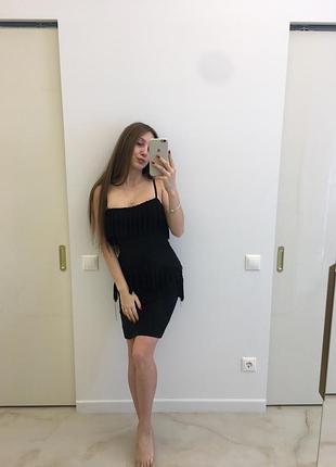 Платье бандажное с бахромой