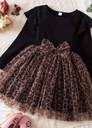 Сукня 115, р.90,100,110,120,130, рубчик+бавовна+фатин, чорний/лео