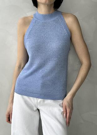 Трикотажний топ майка халтер блакитна майка топік кофтинка