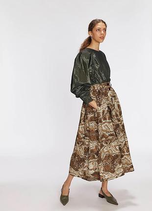 Бавовняна спідниця міді на ґудзиках з принтом "тигрове око" ganni, оригінал, нова