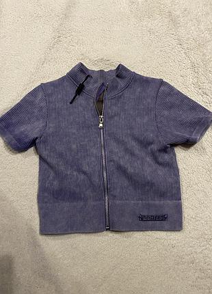 Кроп топ з рукавом на молніі зіпка в рубчик спорт з утяжкою варений ефект тай дай bo+tee