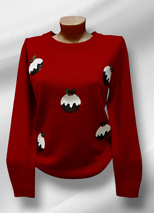 Новорічний жіночий светрик темно червоного кольору,  теплий blue motion s/m/l