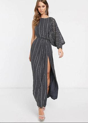 Асимметричное платье на один рукав с декором