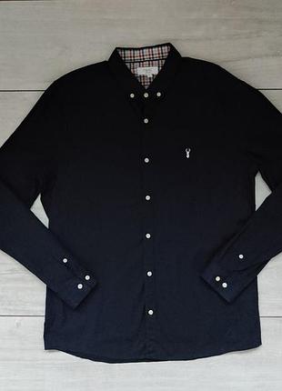 Качественная большая хлопковая рубашка рубашка синяя