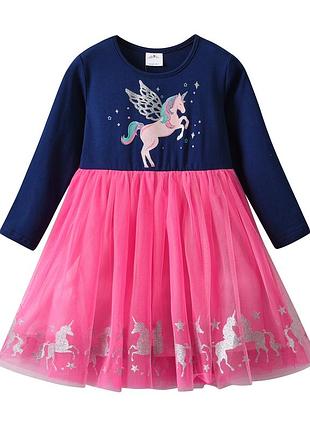 Нарядное праздничное платье для девочки / единорог / длинный рукав / фатиновая юбка / 20211