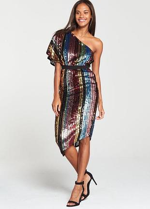 Святкова сукня в паєтках асиметрична на одне плече 16 ххл