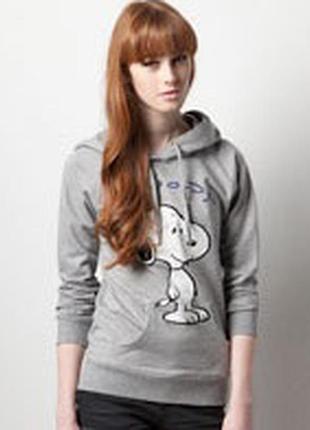 Худи с капюшоном серый с принтом снуппи