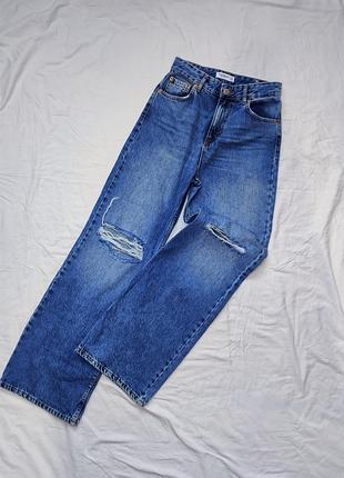 Джинсы прямые палаццо с потертостями