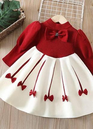 Платье 113, р.90,100,110,120,130, машинная вязка, красный/молоко