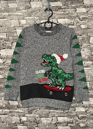 Новорічний светр, новогодний свитер, теплий светр на хлопчика, новогодний свитер на мальчика, різдвяний светр, свитер, светр з динозавром