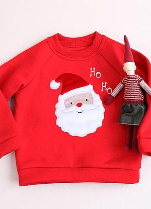 Новогодняя детская одежда в садик праздничный теплый свитер реглан теплый красный из санта клаусом с дедом морозом с сантой с мыколем