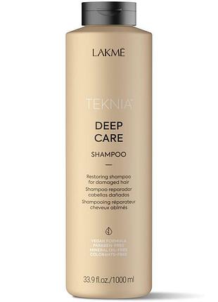 Восстанавливающий шампунь lakme для поврежденных волос teknia deep care shampoo 1000 мл