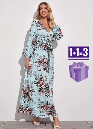 Довга сукня в квітковий принт з поясом shein s